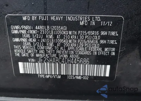 2013 Subaru Forester 2.5X из США, поврежденный, VIN JF2SHABC4DH445686